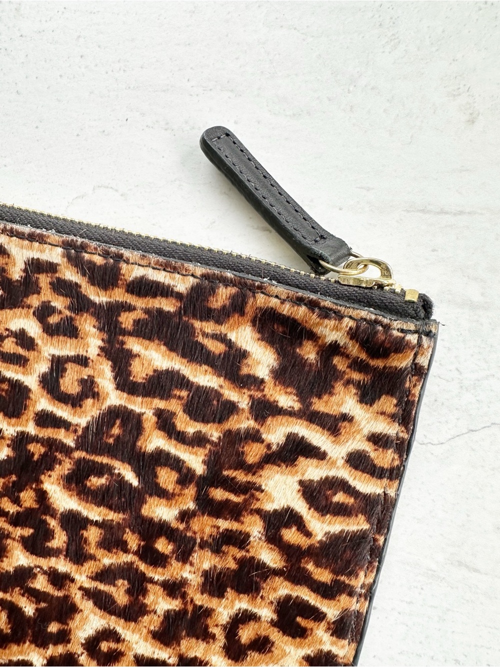 Mark & Graham • Leopard Calf Hair Zip Flat Pouch Clutch - Picture 4 of 14